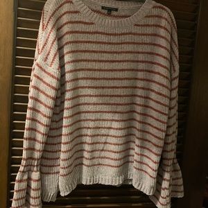 Striped Chenille Frill Sleeve Sweater